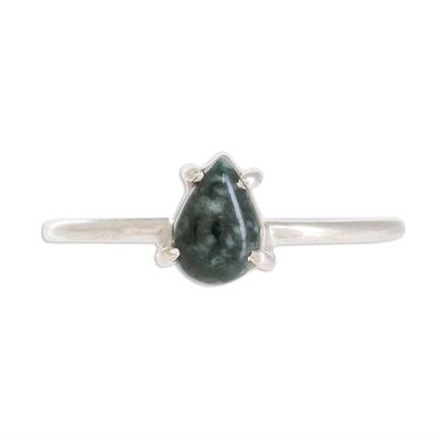 Alternate image for Sterling Silver Ring with Dark Green Guatemalan Jade Dark Green Teardrop