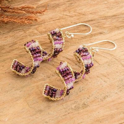 Alternate image for Handmade Crystal  Glass Beaded Dangle Earrings in Purple Purple Fiesta