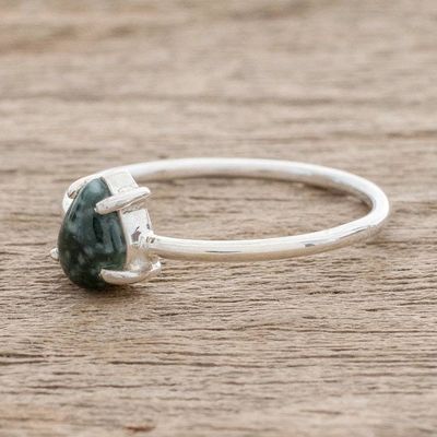 Alternate image for Sterling Silver Ring with Dark Green Guatemalan Jade Dark Green Teardrop