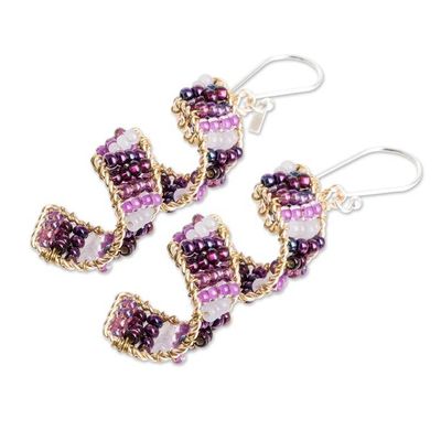 Alternate image for Handmade Crystal  Glass Beaded Dangle Earrings in Purple Purple Fiesta