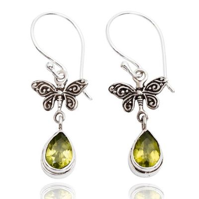 Alternate image for Butterfly-Inspired 1-Carat Natural Peridot Dangle Earrings Lucky Flutter