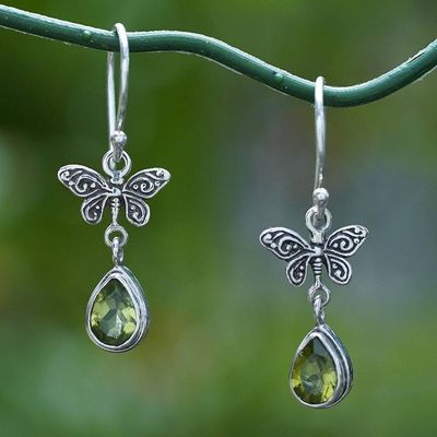 Alternate image for Butterfly-Inspired 1-Carat Natural Peridot Dangle Earrings Lucky Flutter