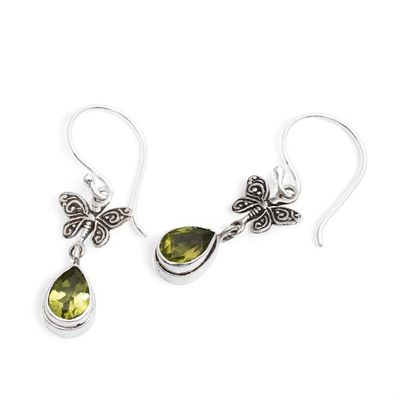 Alternate image for Butterfly-Inspired 1-Carat Natural Peridot Dangle Earrings Lucky Flutter