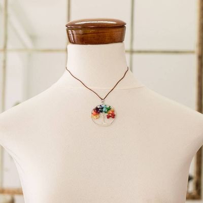 Alternate image for Tree-Themed Round Multi-Gemstone Pendant Necklace Rainbow World