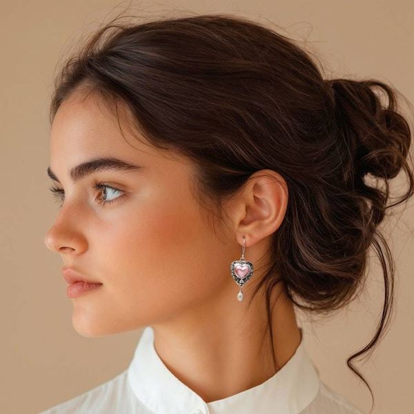 Alternate image for Heart-Themed Cultured Pearls and Blue Topaz Dangle Earrings Loyal and In Love