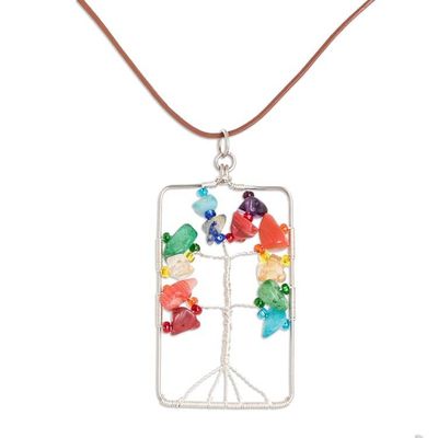 Alternate image for Rectangular Colorful Multi-Gemstone Tree Pendant Necklace Sylvan Rainbow