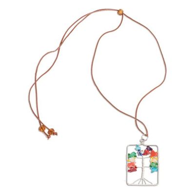 Alternate image for Rectangular Colorful Multi-Gemstone Tree Pendant Necklace Sylvan Rainbow