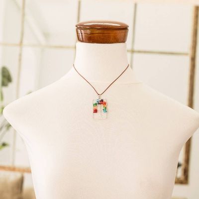 Alternate image for Rectangular Colorful Multi-Gemstone Tree Pendant Necklace Sylvan Rainbow