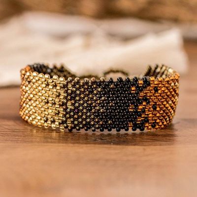 Primary image for Black Bronze and Golden-Hued Adjustable Wide Beaded Bracelet Shimmering Gleams