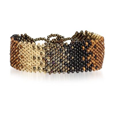 Alternate image for Black Bronze and Golden-Hued Adjustable Wide Beaded Bracelet Shimmering Gleams