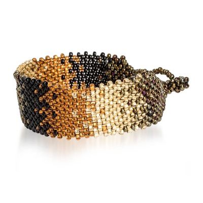 Alternate image for Black Bronze and Golden-Hued Adjustable Wide Beaded Bracelet Shimmering Gleams