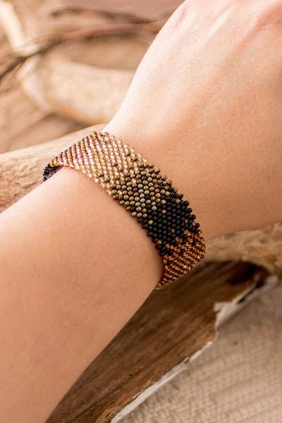Alternate image for Black Bronze and Golden-Hued Adjustable Wide Beaded Bracelet Shimmering Gleams