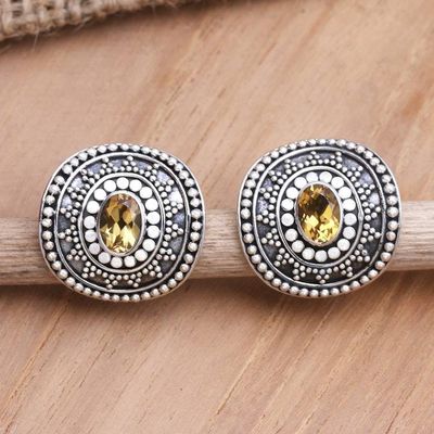 Alternate image for Handcrafted Citrine and Sterling Silver Button Earrings Dwarf Sunflower