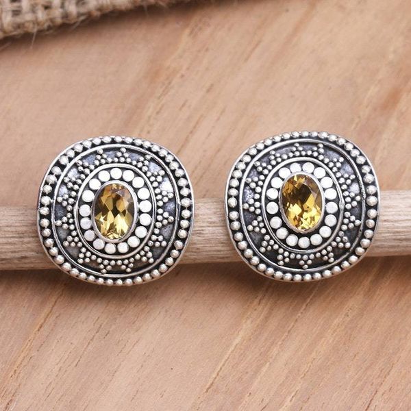 Alternate image for Handcrafted Citrine and Sterling Silver Button Earrings Dwarf Sunflower