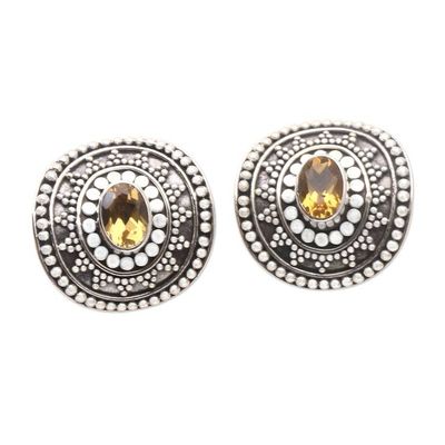 Alternate image for Handcrafted Citrine and Sterling Silver Button Earrings Dwarf Sunflower