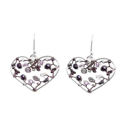 Alternate image for Heart-Shaped Purple Crystal and Glass Beaded Dangle Earrings Lavender Feelings