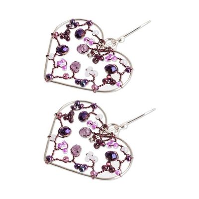 Alternate image for Heart-Shaped Purple Crystal and Glass Beaded Dangle Earrings Lavender Feelings