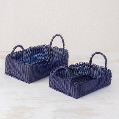 Alternate image for Pair of Handwoven Navy Baskets from Guatemala Home Warmth in Navy