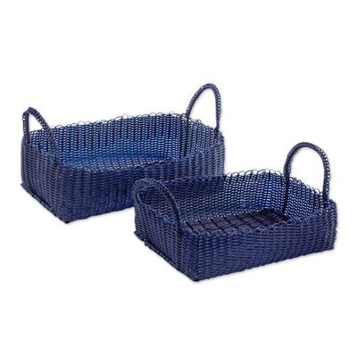 Alternate image for Pair of Handwoven Navy Baskets from Guatemala Home Warmth in Navy