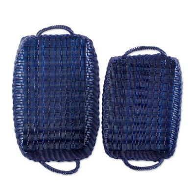 Alternate image for Pair of Handwoven Navy Baskets from Guatemala Home Warmth in Navy