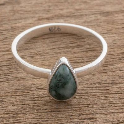 Alternate image for Drop-Shaped Jade Single Stone Ring from Guatemala Ancient Drop