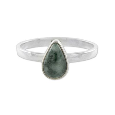 Alternate image for Drop-Shaped Jade Single Stone Ring from Guatemala Ancient Drop