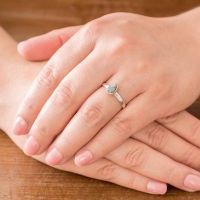 Alternate image for Drop-Shaped Jade Single Stone Ring from Guatemala Ancient Drop