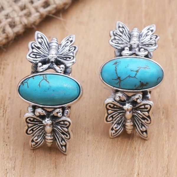 Alternate image for Sterling Silver Butterfly Motif Drop Earrings Social Butterfly