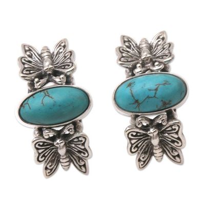 Alternate image for Sterling Silver Butterfly Motif Drop Earrings Social Butterfly