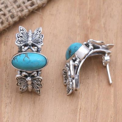 Alternate image for Sterling Silver Butterfly Motif Drop Earrings Social Butterfly