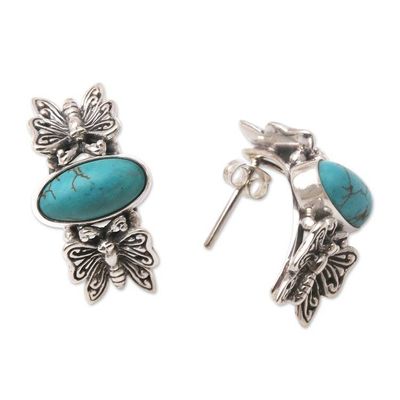 Alternate image for Sterling Silver Butterfly Motif Drop Earrings Social Butterfly