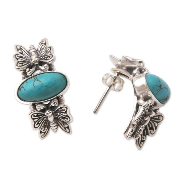 Alternate image for Sterling Silver Butterfly Motif Drop Earrings Social Butterfly