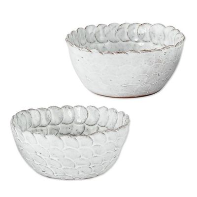 Alternate image for Hand Crafted Small White Ceramic Bowls Pair White Scales
