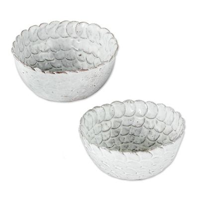 Alternate image for Hand Crafted Small White Ceramic Bowls Pair White Scales