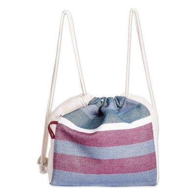 Alternate image for Striped Blue  Magenta Foldable Cotton Drawstring Backpack Winter Rose