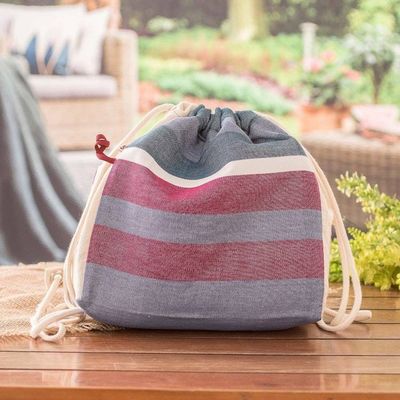 Alternate image for Striped Blue  Magenta Foldable Cotton Drawstring Backpack Winter Rose