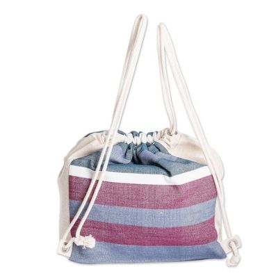 Alternate image for Striped Blue  Magenta Foldable Cotton Drawstring Backpack Winter Rose