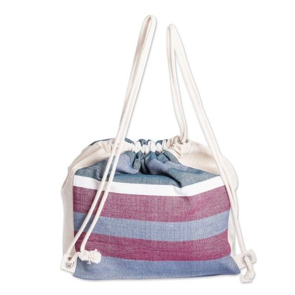 Alternate image for Striped Blue  Magenta Foldable Cotton Drawstring Backpack Winter Rose