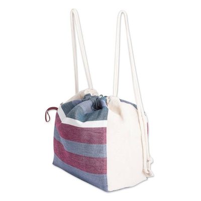 Alternate image for Striped Blue  Magenta Foldable Cotton Drawstring Backpack Winter Rose