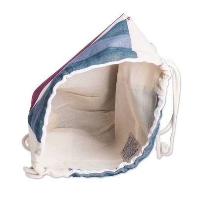Alternate image for Striped Blue  Magenta Foldable Cotton Drawstring Backpack Winter Rose