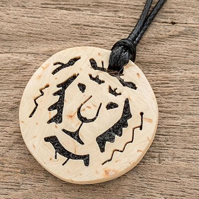 Primary image for Coconut Shell and Lava Stone Lion Pendant Necklace Lion Face