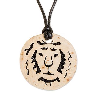 Alternate image for Coconut Shell and Lava Stone Lion Pendant Necklace Lion Face