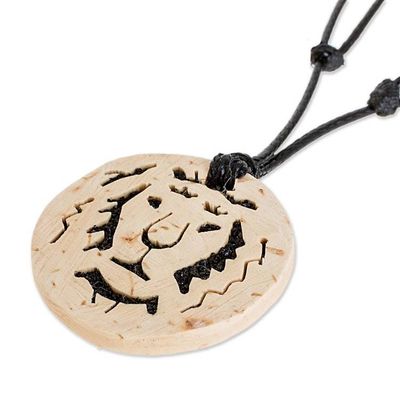 Alternate image for Coconut Shell and Lava Stone Lion Pendant Necklace Lion Face