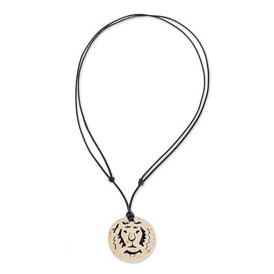 Alternate image for Coconut Shell and Lava Stone Lion Pendant Necklace Lion Face