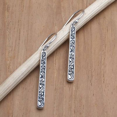 Primary image for Artisan Crafted Sterling Silver Dangle Earrings Columns and Vines