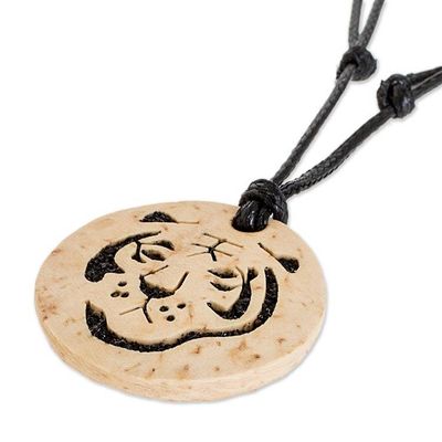 Alternate image for Coconut Shell and Lava Stone Tiger Pendant Necklace Tiger Face