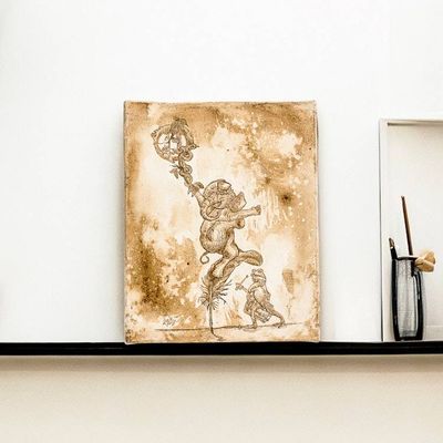 Alternate image for Signed Stretched Mixed Media Painting of an Oneiric Scene Dance of the Problems