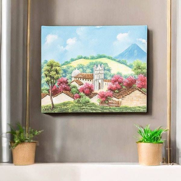 Alternate image for Impressionist Oil Painting of Church Nature in Guatemala Church in Zunil