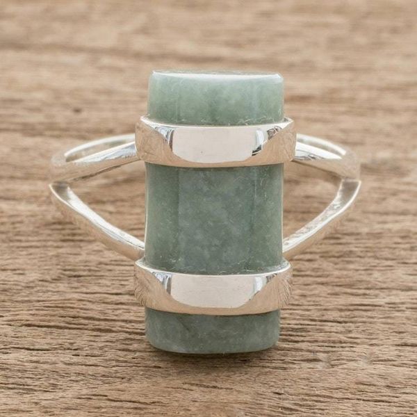 Alternate image for Cylindrical Apple Green Jade Cocktail Ring from Guatemala Sweet Maya in Apple Green