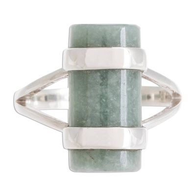 Alternate image for Cylindrical Apple Green Jade Cocktail Ring from Guatemala Sweet Maya in Apple Green